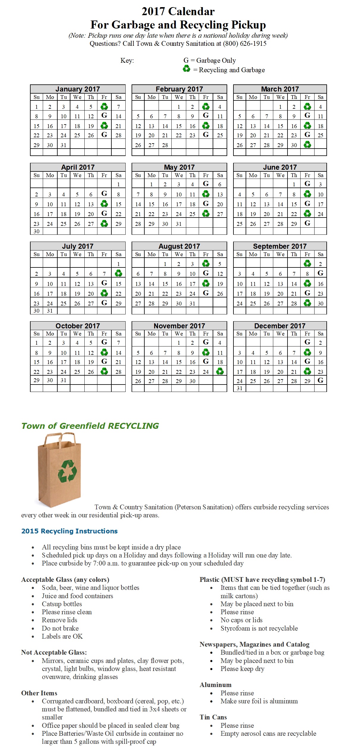 Garbage & Recycling Town of Greenfield, Sauk County, Wisconsin